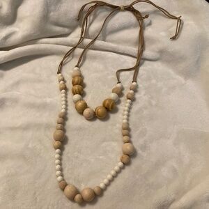 Wooden Bead Double Strand Necklace